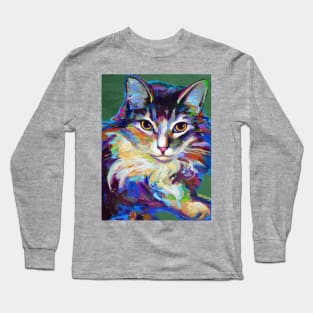 Cute Ragdoll Cat on Green Long Sleeve T-Shirt